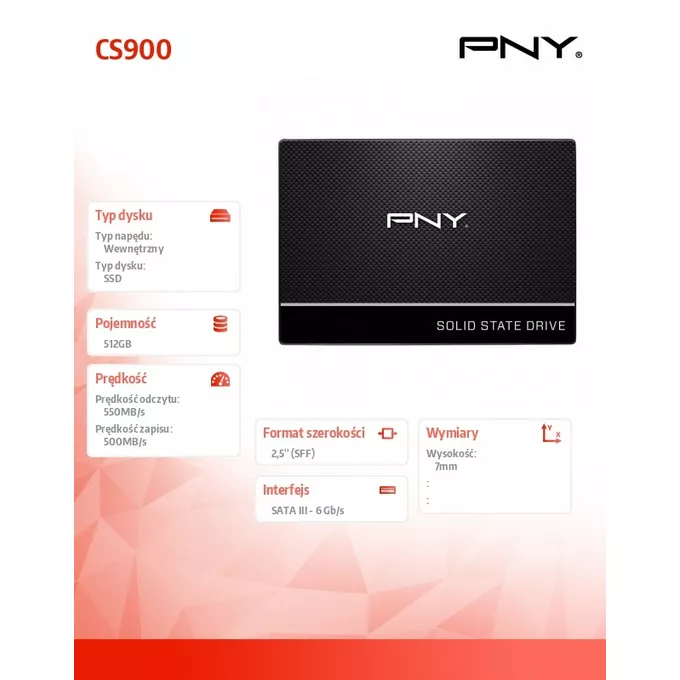 PNY Dysk SSD 512 GB 2,5 S3 SSD7CS900-512-SI BULK