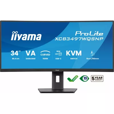 IIYAMA Monitor 34 cali XCB3497WQSNP-B1 VA,UWQHD,1500R,USB-cDock,KVM,95W /5y/