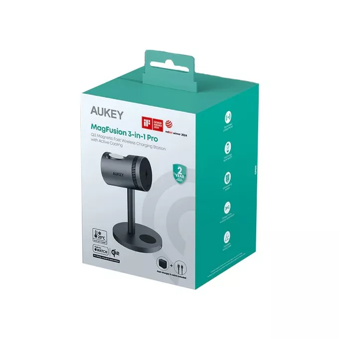 AUKEY LC-MC311A 3w1 15W Qi2 chłodząca ładowarka bezprzewodowa MagSafe + ładowarka PD 30W