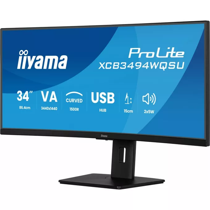 IIYAMA Monitor 34 cali XCB3494WQSU-B1 VA,UWQHD,1500R,2xHDMI,DP,2xUSB,2xUSB-C