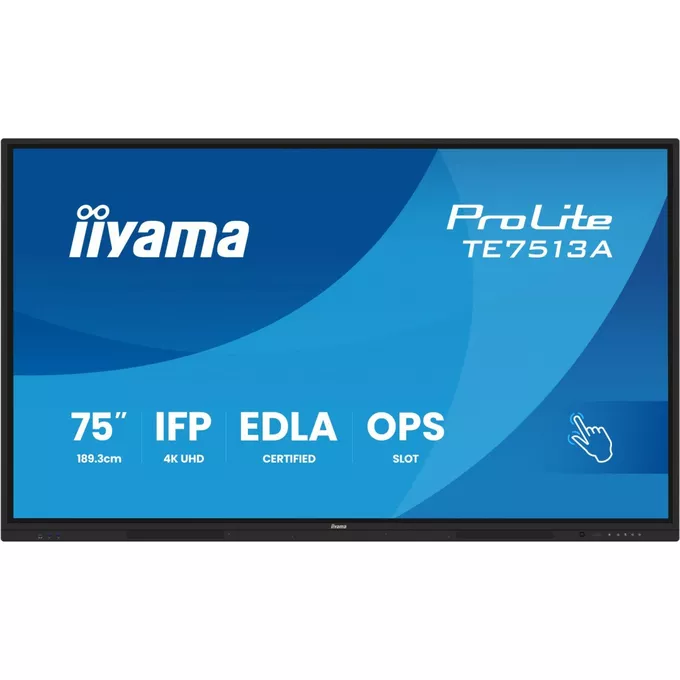 IIYAMA Monitor 75 cali TE7513A-B1AG INFRARED,40pkt,IPS,4K,7H,450cd/m2,      WiFi,USB, ANDROID 14, Google EDLA,2x20W, UCHWYT CIENNY