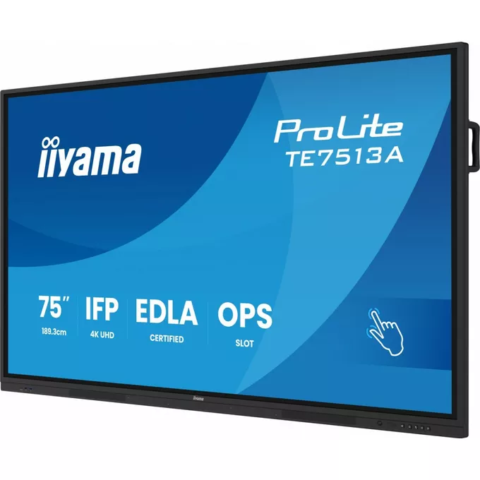 IIYAMA Monitor 75 cali TE7513A-B1AG INFRARED,40pkt,IPS,4K,7H,450cd/m2,      WiFi,USB, ANDROID 14, Google EDLA,2x20W, UCHWYT CIENNY