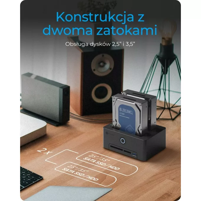 IcyBox Czytnik kart IB-1233CL-CR 2x 2,5/3,5 SSD/HDD