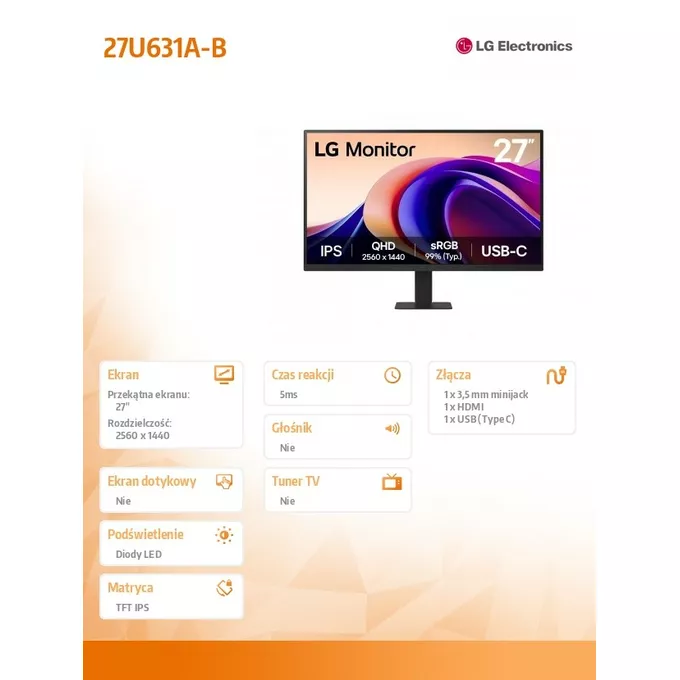 LG Electronics Monitor 27U631A-B QHD 100Hz IPS HDR10 27 cali