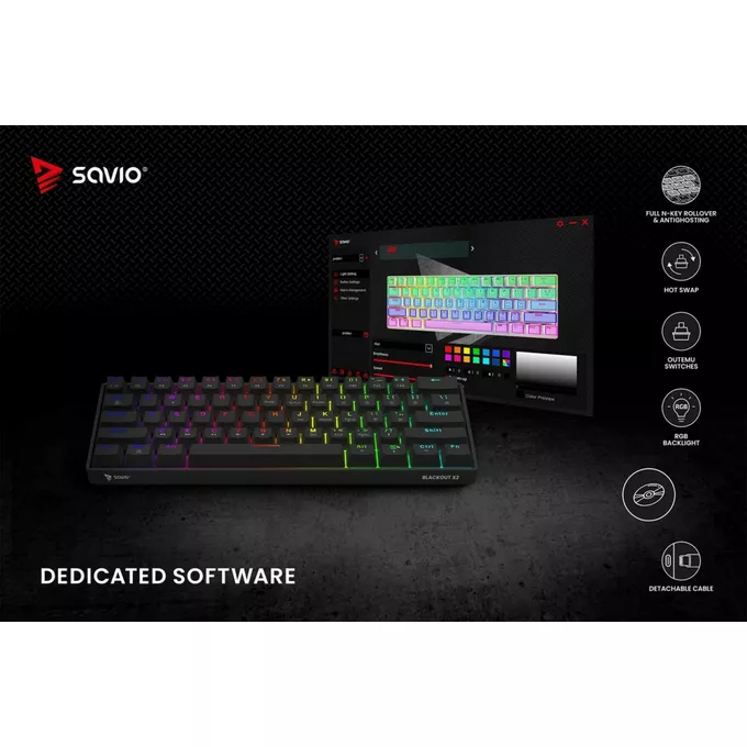 Savio Klawiatura mechaniczna BLACKOUT X2 OUTEMU Peach Silent, Hot Swap