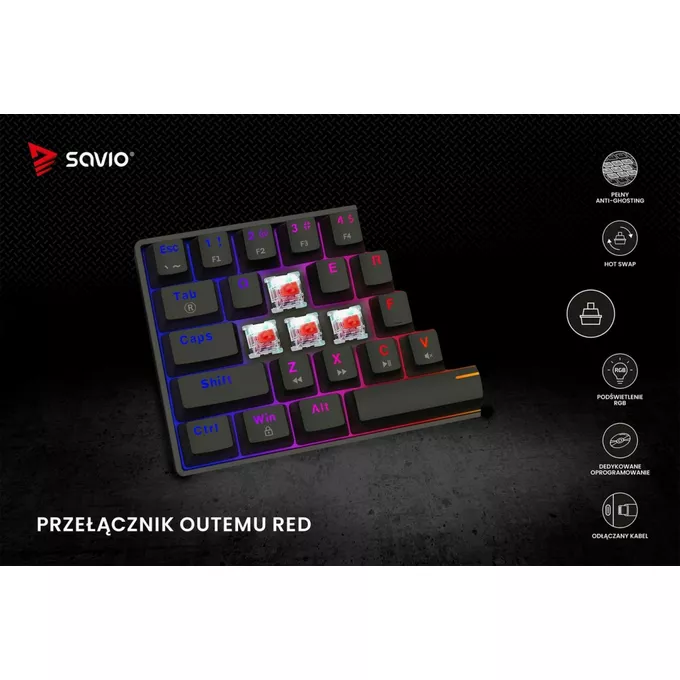 Savio Klawiatura mechaniczna BLACKOUT X2  OUTEMU Red, Hot Swap