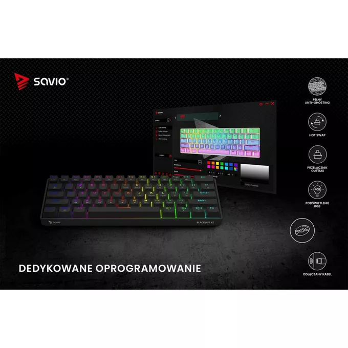 Savio Klawiatura mechaniczna BLACKOUT X2  OUTEMU Red, Hot Swap