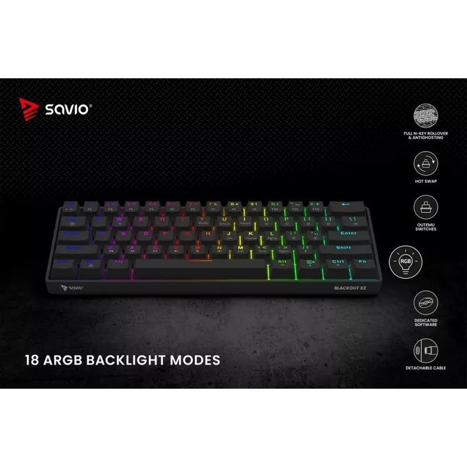 Savio Klawiatura mechaniczna BLACKOUT X2  OUTEMU Red, Hot Swap