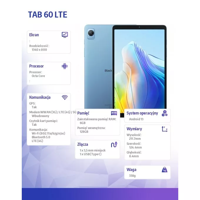 Blackview Tablet TAB 60 Lte 8,68 cali 6/128GB Niebieski