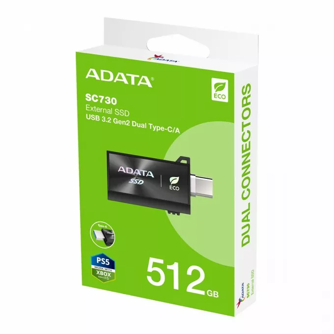 Adata Dysk zewnętrzny SSD SC730 512G USB 3.2C/A 600/600MB/s czarny