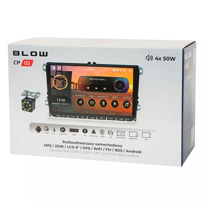 BLOW Radio samochodowe CP02 2DIN 9 cali ekran dotykowy Android/WiFi/GPS/CARPLAY