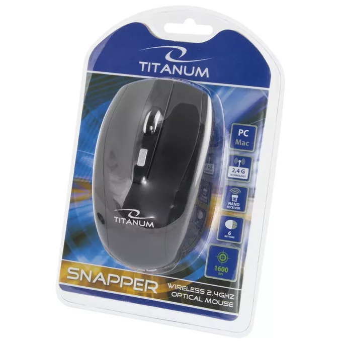 Esperanza Mysz Titanum SNAPPER TM105K, Bezprzewodowa 2.4GHz, DPI 1000/1600, 6 przycisków, NANO odbiornik