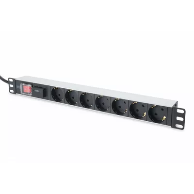 Digitus Listwa zasilająca PDU 19&quot; RACK 7xSchuko, 2m 1xSchuko, 16A, wł./wył., zab.przepięciowe, aluminiowa