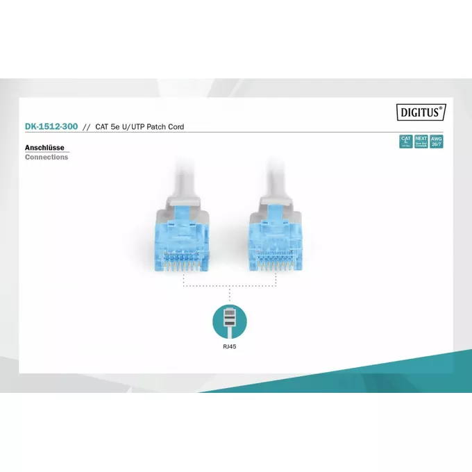 Digitus Patch cord U/UTP kat.5e PVC 30m szary