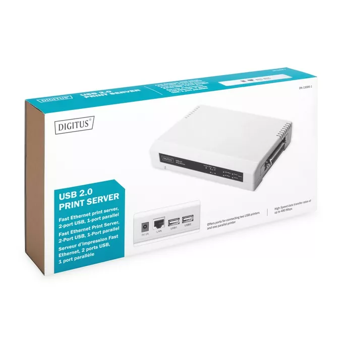 Digitus Serwer wydruku 10/100Mbps 2xUSB2.0 + 1xLPT