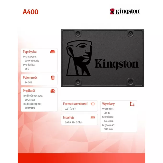Kingston Dysk SSD A400 series 240GB SATA3 2.5