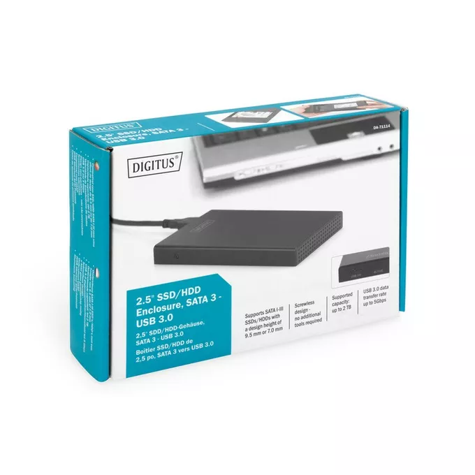 Digitus Obudowa zewnętrzna USB 3.0 na dysk SSD/HDD 2.5 cala SATA III, 9.5/7.5mm Aluminiowa