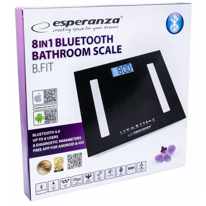 Esperanza WAGA ŁAZIENKOWA 8W1 Z FUNKCJĄ BLUETOOTH B.FIT CZARNA