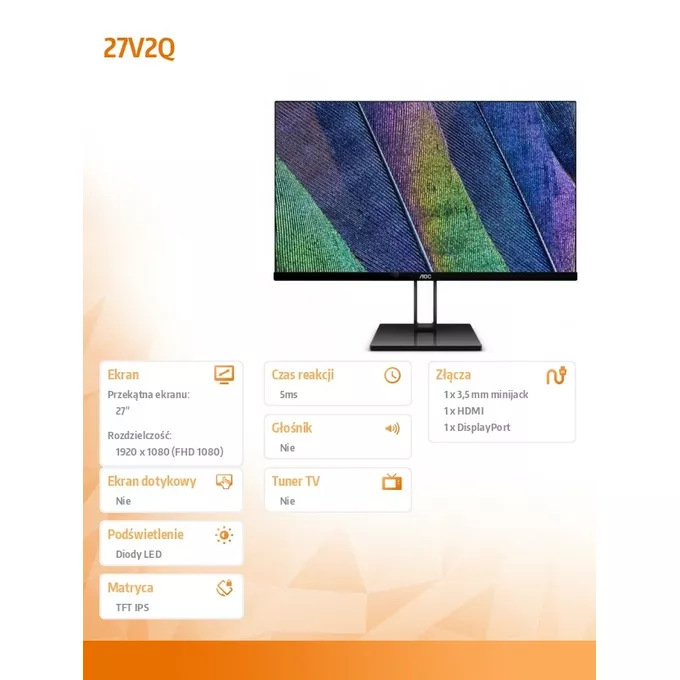 AOC Monitor 27 27V2Q IPS DP HDMI FreeSync
