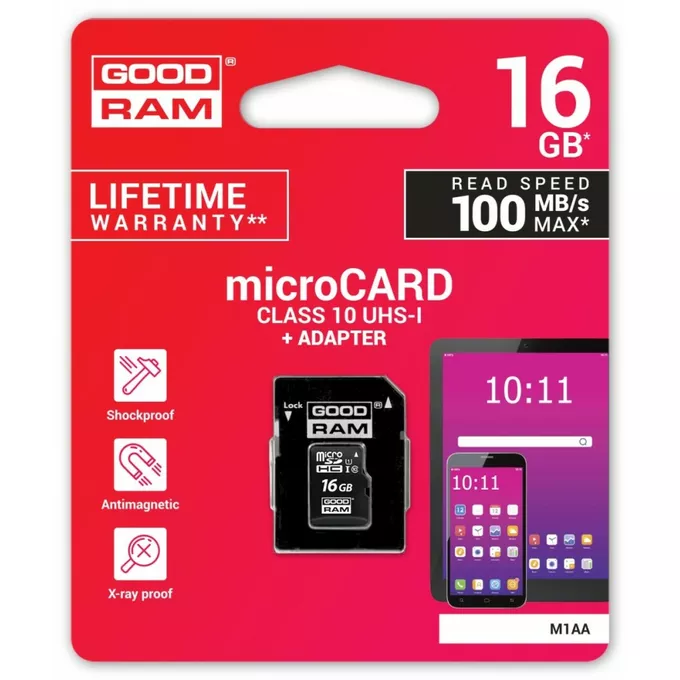 GOODRAM Karta microSDHC 16GB CL10 + adapter