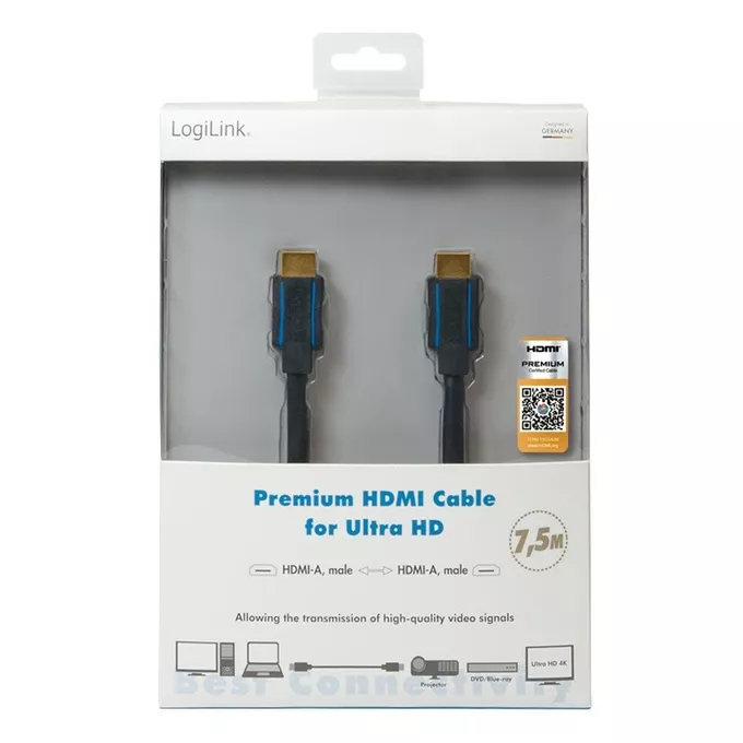 LogiLink Kabel premium HDMI Ultra HD, 7.5m