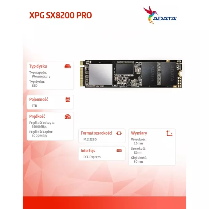 Adata Dysk XPG SX8200 PRO 1TB PCIe 3x4 3.5/3 GB/s M.2