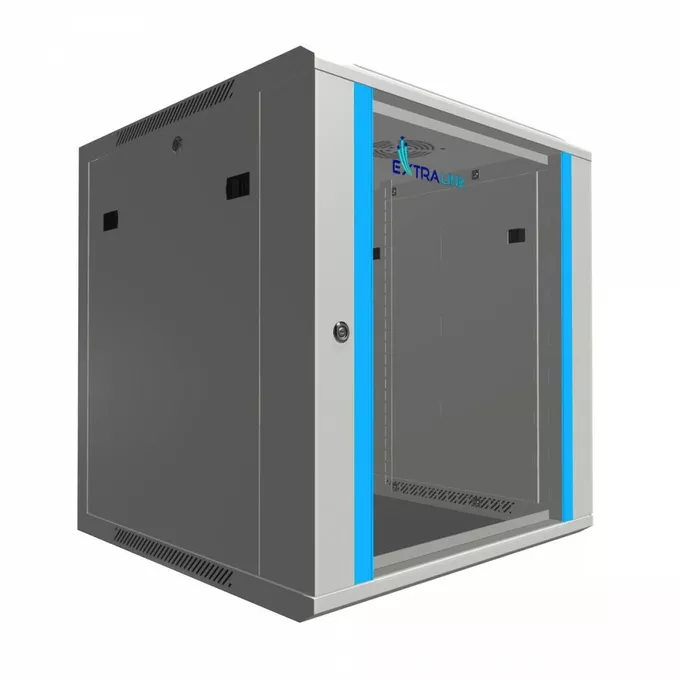 Extralink Szafka wisząca rack 12U 600x600 szara szklane drzwi