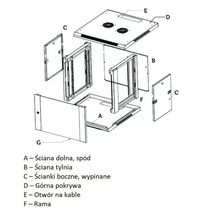 Extralink Szafka wisząca rack 12U 600x600 szara szklane drzwi
