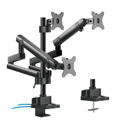 Maclean Uchwyt Biurkowy Na 3 Monitory LCD LED Z 2x USB 3.0 Maclean MC-811 17-27&quot; 3x7kg Vesa 75x75 Oraz 100x100