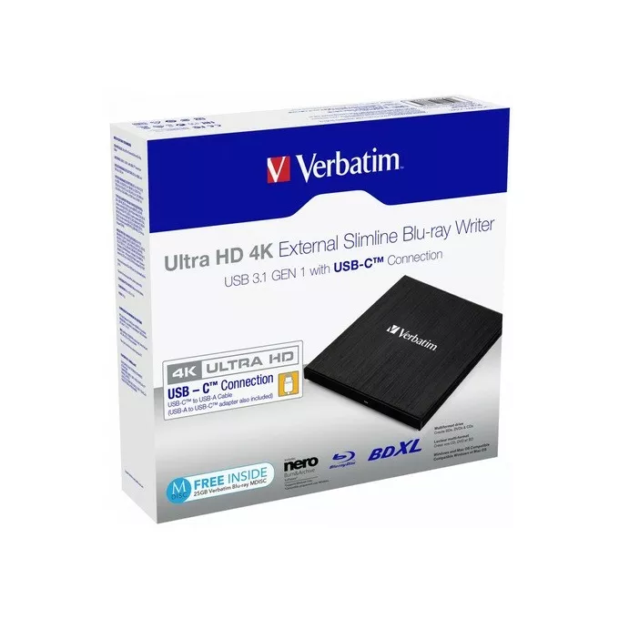 Verbatim Nagrywarka BLU-RAY USB-C 3.1 zewnętrzna x6 Ultra HD 4K