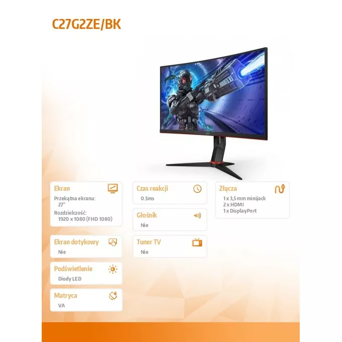 AOC Monitor C27G2ZE 27 VA 240 Hz Curved HDMIx2 DP