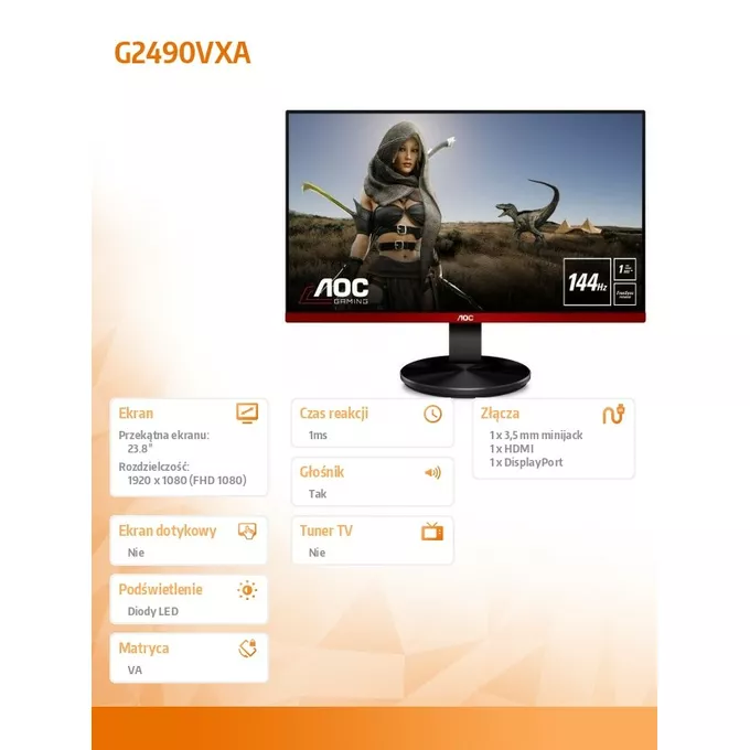 AOC Monitor G2490VXA 23.8 cala VA 144Hz HDMI DP Głośniki