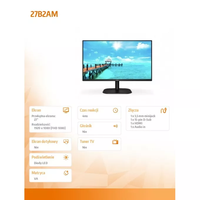 AOC Monitor 27B2AM 27 cali VA HDMI