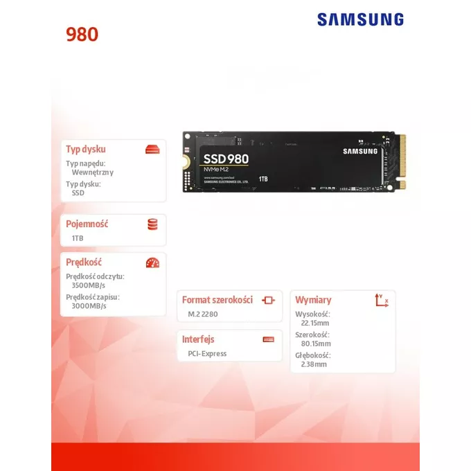 Samsung Dysk SSD 980 1TB Gen3.0x4 NVMeMZ-V8V1T0BW