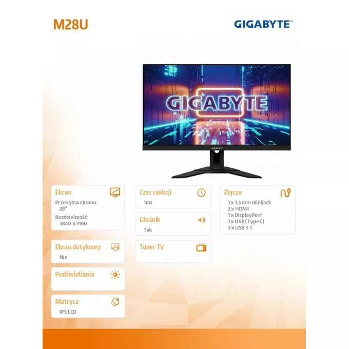 Gigabyte Monitor 28 M28U GAMING IPS/1ms/1MLN:1/UHD/HDMI/
