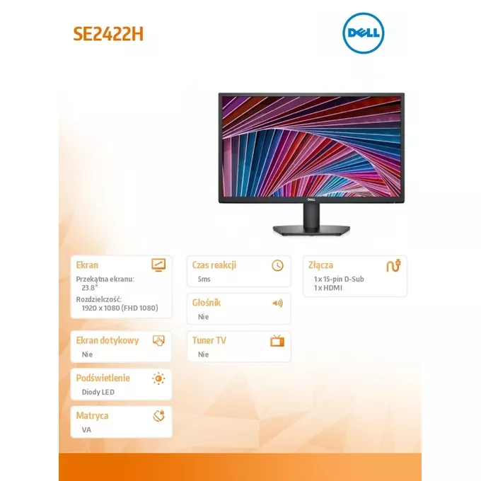 Dell Monitor SE2422H 23.8 LED 1920x1080/HDMI/VGA/3Y