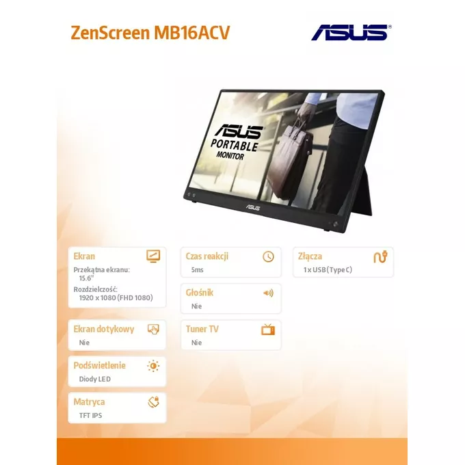 Asus Monitor ZenScreen MB16ACV BK/5MS/EU USB-C