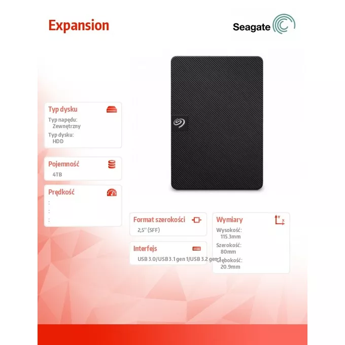 Seagate Dysk zewnętrzny Expansion 4TB 2,5 STKM4000400 czarny