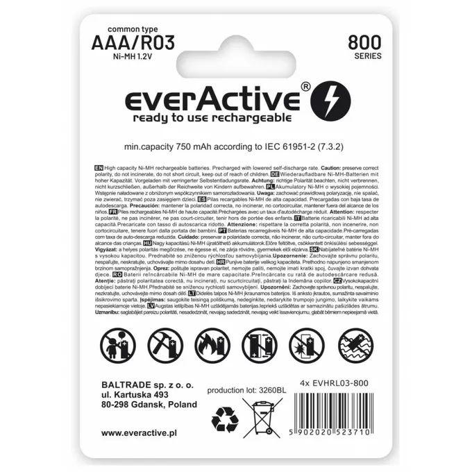 everActive Akumulatory paluszki R03/AAA 800 mAH blister 4 szt.