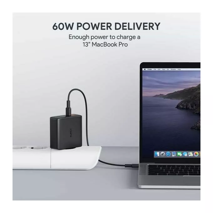 AUKEY PA-D5 GaN ładowarka sieciowa 2xUSB C Power Delivery 3.0 63W 6A Dynamic Detect