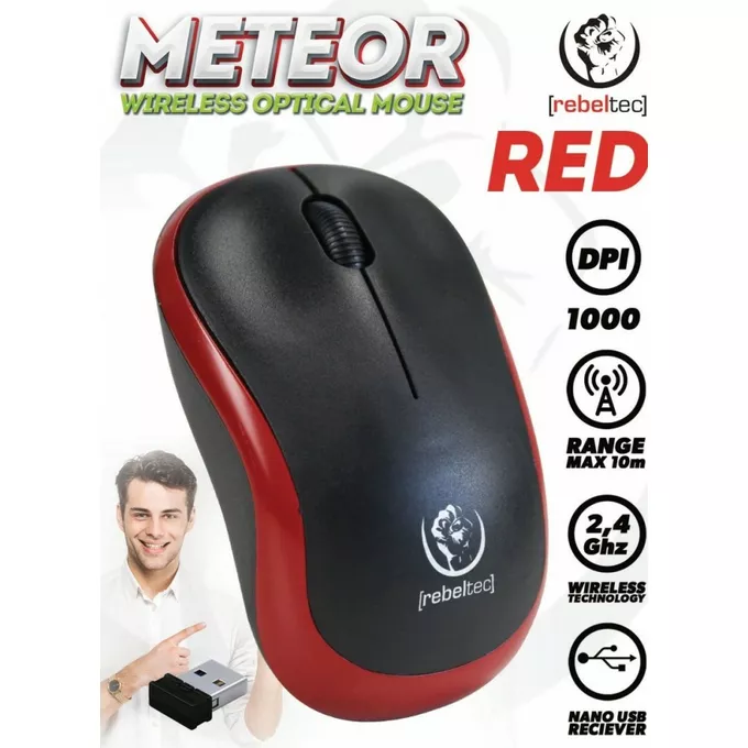 Rebeltec Mysz bezprzewodowa METEOR Czerwona