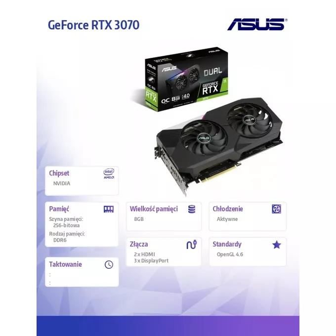 Asus Karta graficzna GeForce RTX 3070 Dual OC V2 8GB GDDR6 256bit 3DP/2HDMI