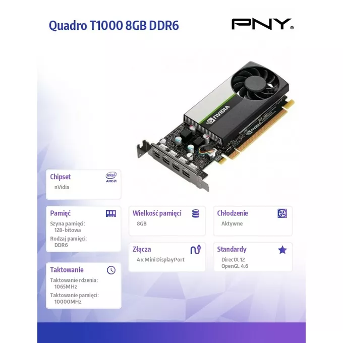 PNY Karta graficzna Quadro T1000 8GB DDR6 VCNT1000-8GB-PB