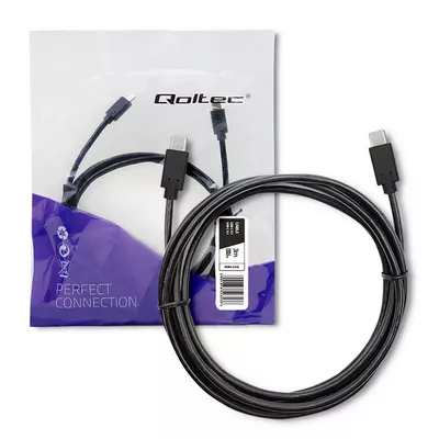 Qoltec Kabel USB 3.1 typ C męski | USB 3.1 typ C męski | 3m | Czarny