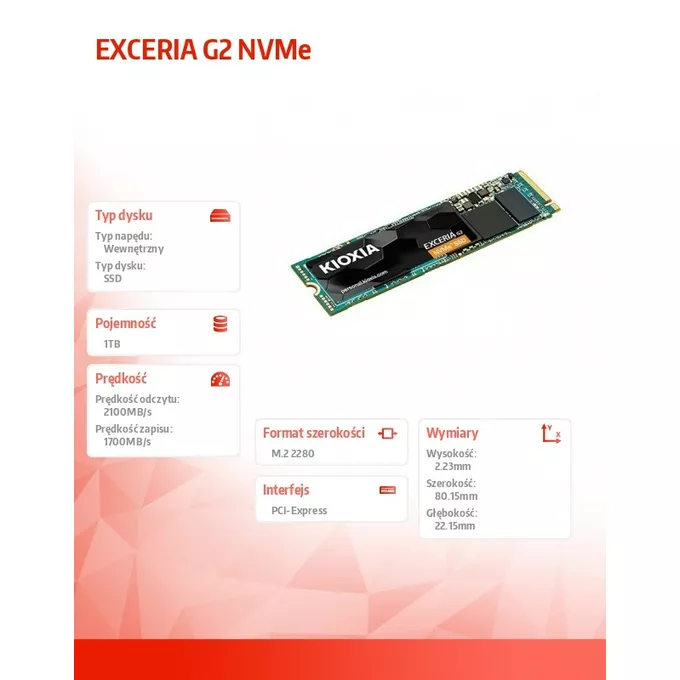 Kioxia Dysk SSD Exceria G2  1TB NVMe 2100/1700MB/s