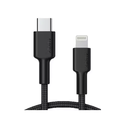 AUKEY CB-CL02 Black nylonowy kabel Lightning-USB C | USB Power Delivery USB-PD | 1.2m | certyfikat MFi Apple