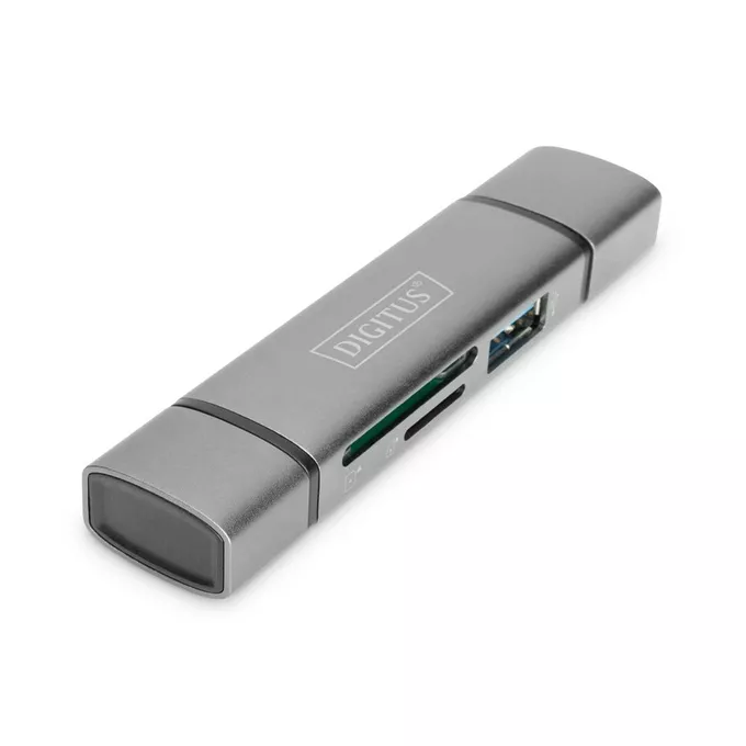 Czytnik kart 3-portowy USB Typ C/ USB 3.0 SuperSpeed SD Micro SD HQ  aluminium Szary