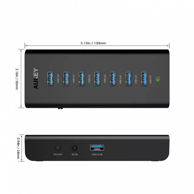 AUKEY CB-H3 aktywny HUB USB | 7w1 | 7xUSB 3.0