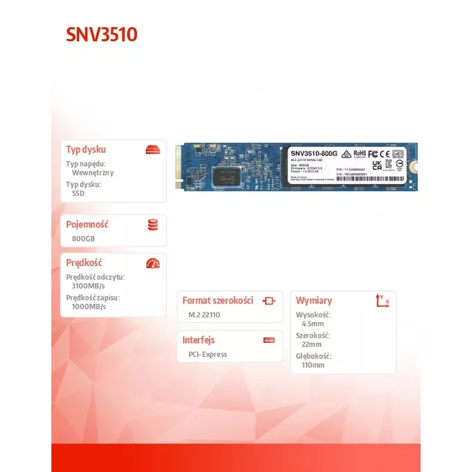 Synology Dysk SSD SATA 800GB M2 22110 SNV3510-800G