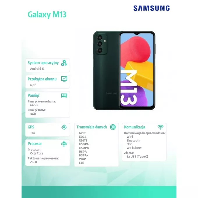 Samsung Smartfon Galaxy M13 DualSIM 4/64GB zielony